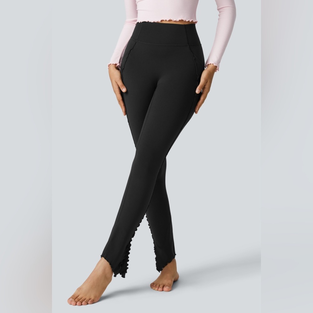 HALARA High Waisted Pocket Hem Lettuce Trim Full Length Yoga Leggings